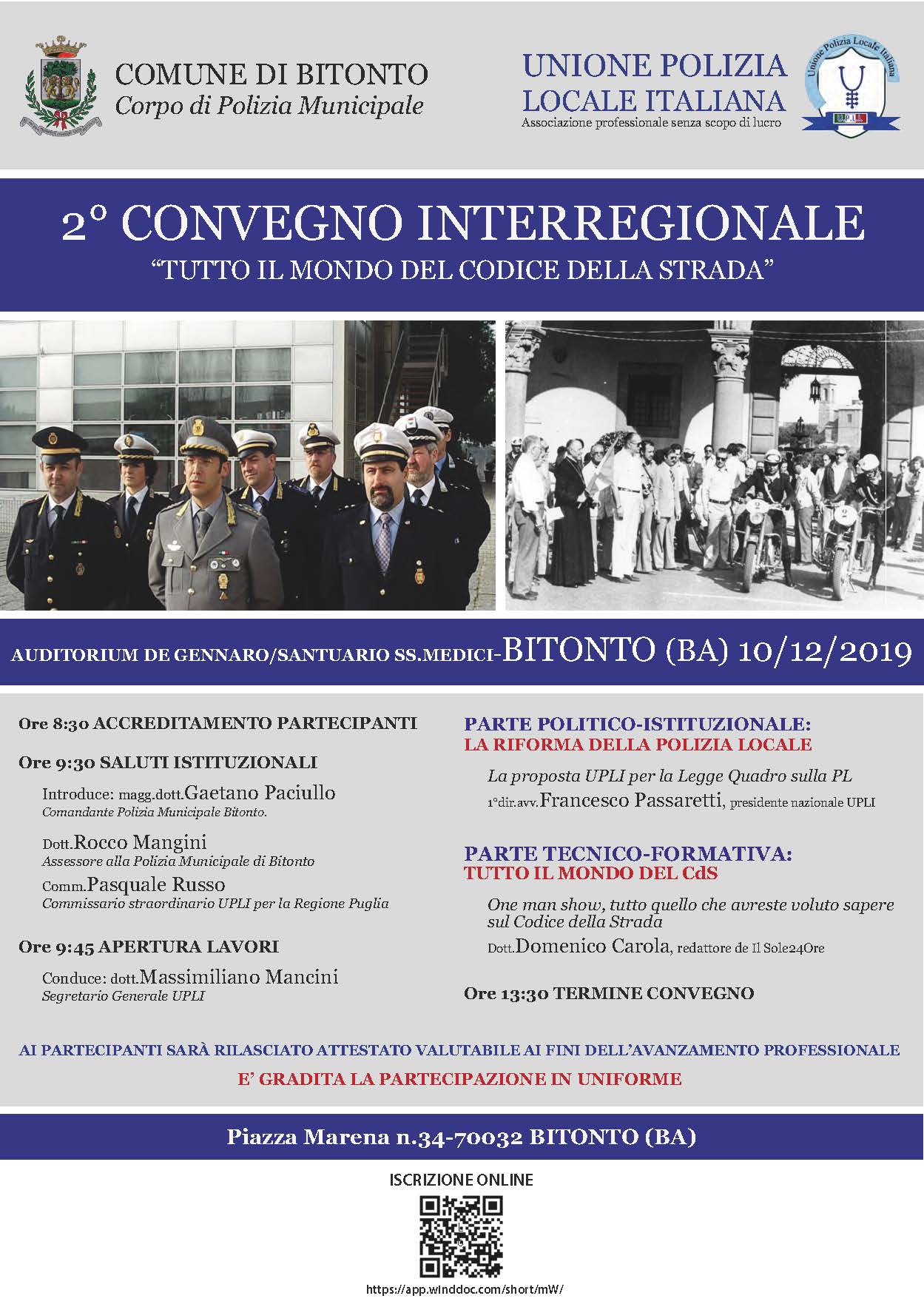 2° CONVEGNO INTERREGIONALE A BITONTO (BA) – Unione Polizia Locale Italiana