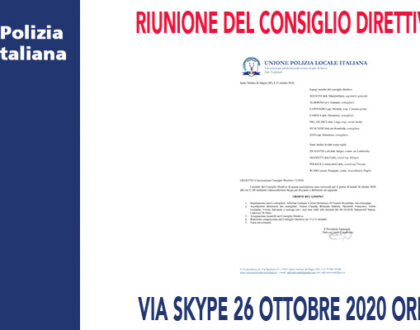 RIUNIONE DEL CONSIGLIO DIRETTIVO PER IL 26 OTTOBRE 2020